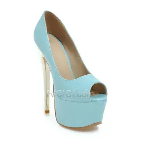 Bleu Clair Plus de 13 cm Escarpins Femmes Plateforme Talon Aiguille Talon Haut Bout Ouvert