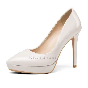 Cuir Talons Aiguilles Blanche Escarpins Bout Pointu Classique Talons Hauts