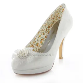 En Dentelle Perle Aiguilles Blanche Printemps Talons Chaussure Femme Mariée Demoiselle D'honneur 10 cm / 4 inch Satin Escar