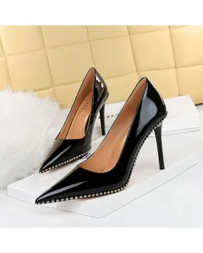 Escarpins en cuir breveté pour femmes Talons hauts à orteils pointus