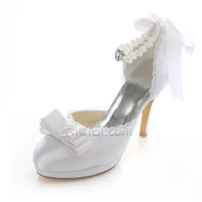 Printemps D'été Talons Chaussure Mariée Demoiselle D'honneur Sandales En Dentelle Perle Mary Jane Satin Aiguilles Poin